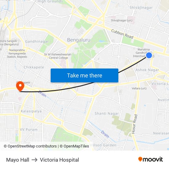 Mayo Hall to Victoria Hospital map