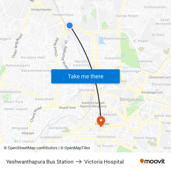 Yeshwanthpura T.T.M.C. to Victoria Hospital map