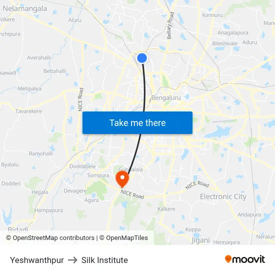 Yeshwanthpur to Silk Institute map
