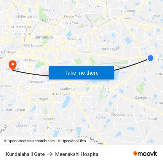 Kundalahalli Gate to Meenakshi Hospital map