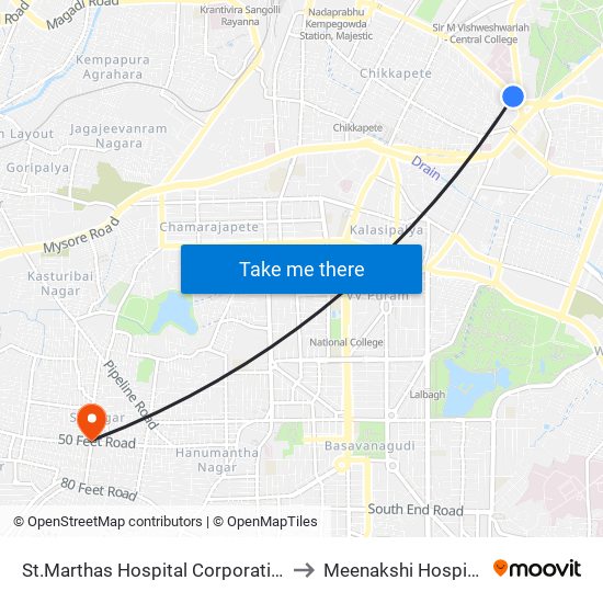 St.Marthas Hospital Corporation to Meenakshi Hospital map