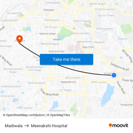 Madiwala to Meenakshi Hospital map