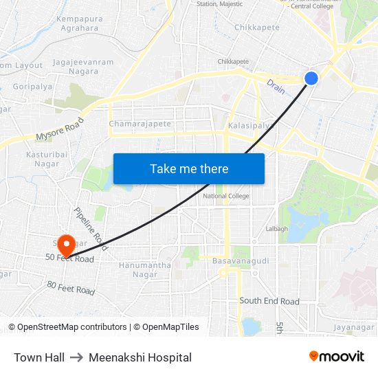 Town Hall to Meenakshi Hospital map