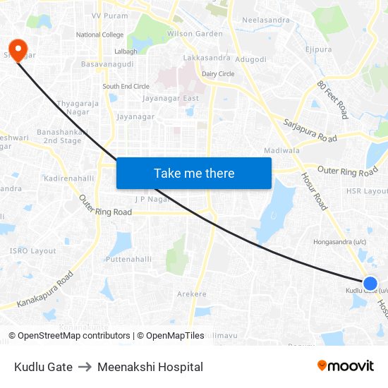 Kudlu Gate to Meenakshi Hospital map