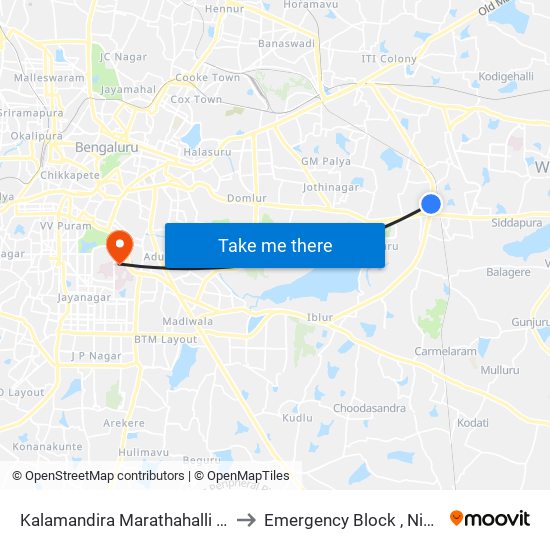 Kalamandira  Marathahalli Bridge to Emergency Block , Nimhans map