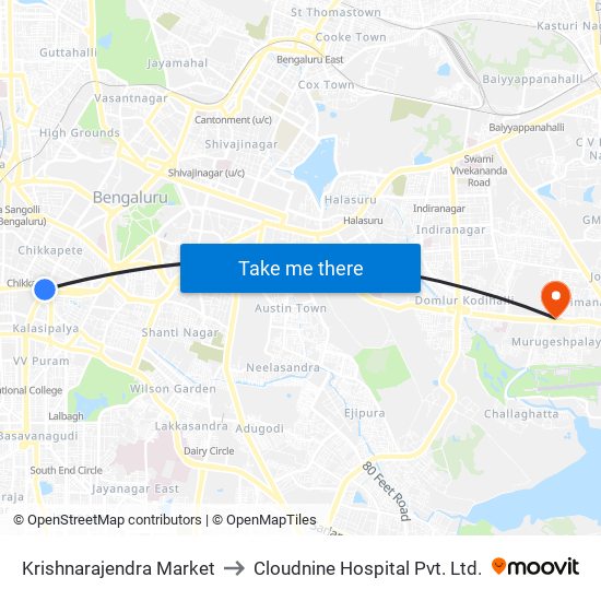 Krishnarajendra Market to Cloudnine Hospital Pvt. Ltd. map