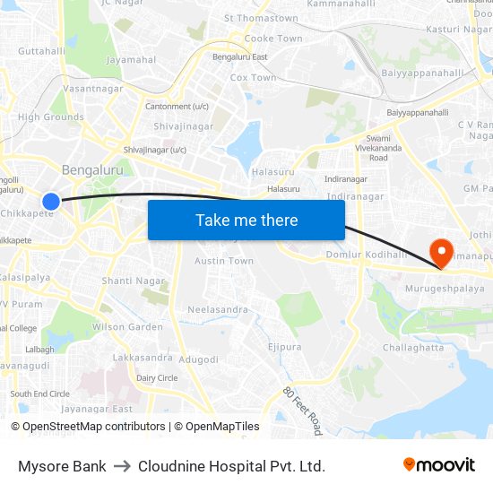 Mysore Bank to Cloudnine Hospital Pvt. Ltd. map