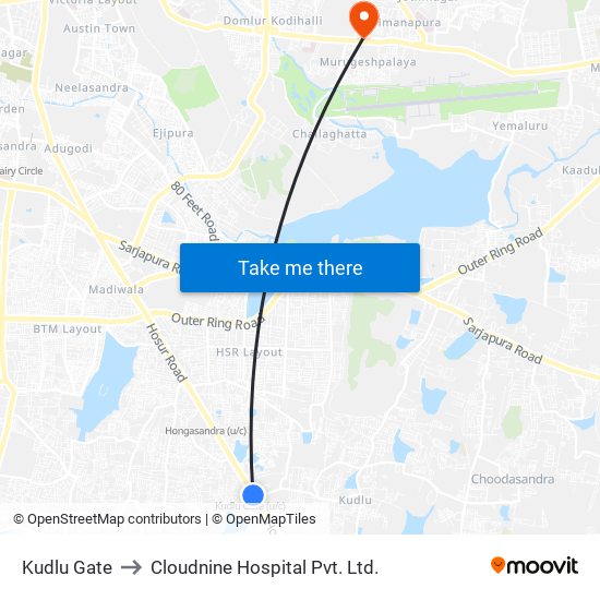 Kudlu Gate to Cloudnine Hospital Pvt. Ltd. map