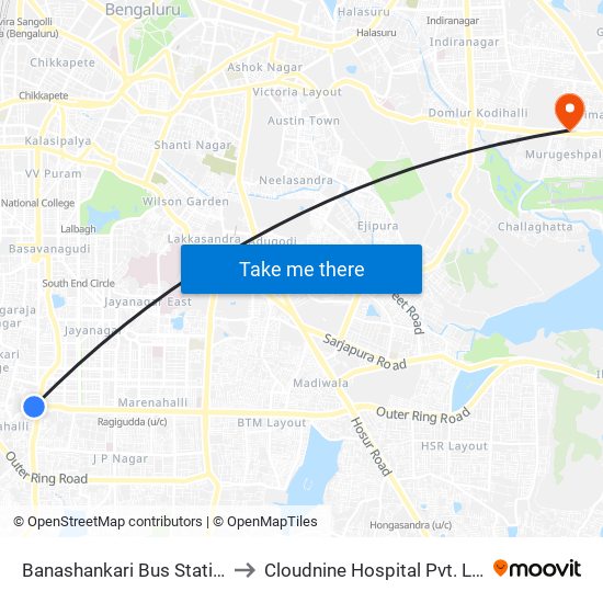 Banashankari Bus Station to Cloudnine Hospital Pvt. Ltd. map
