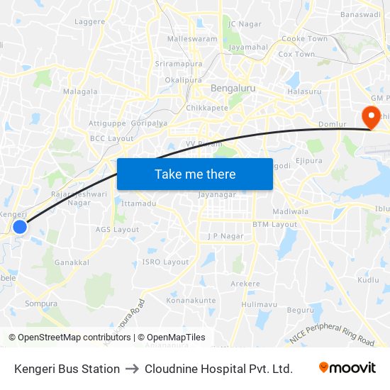 Kengeri Bus Station to Cloudnine Hospital Pvt. Ltd. map