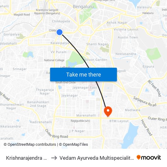 Krishnarajendra Market to Vedam Ayurveda Multispeciality Hospital map