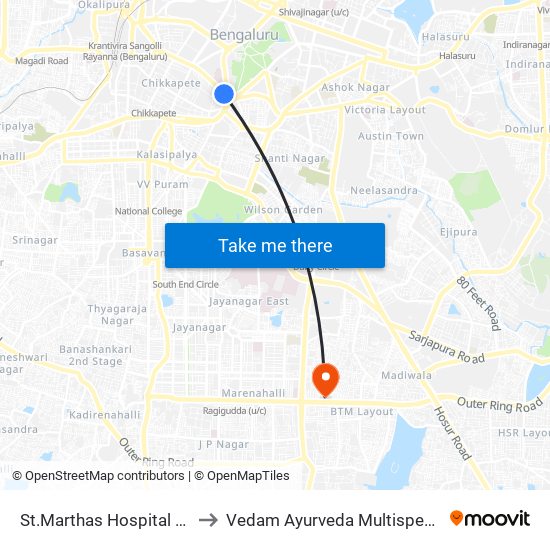 St.Marthas Hospital Corporation to Vedam Ayurveda Multispeciality Hospital map