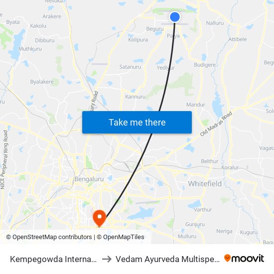 Kempegowda International Airport to Vedam Ayurveda Multispeciality Hospital map