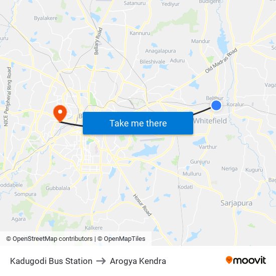 Kadugodi Bus Station to Arogya Kendra map