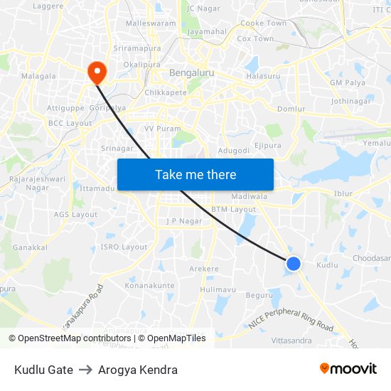 Kudlu Gate to Arogya Kendra map