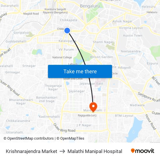 Krishnarajendra Market to Malathi Manipal Hospital map