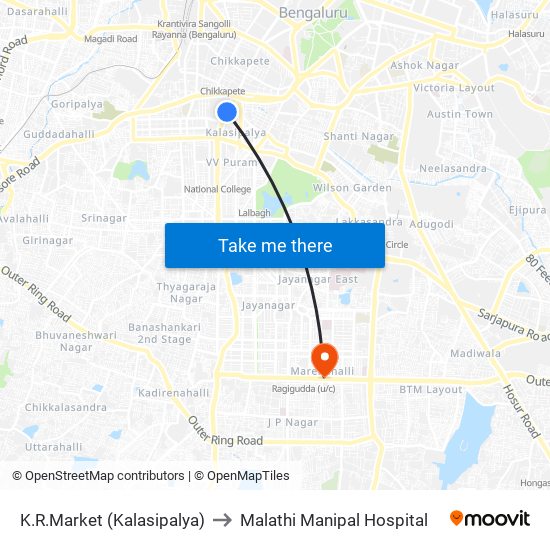 K.R.Market (Kalasipalya) to Malathi Manipal Hospital map