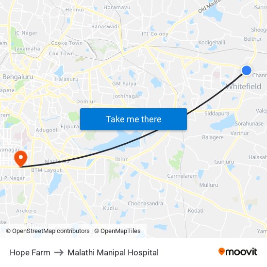 Hope Farm to Malathi Manipal Hospital map