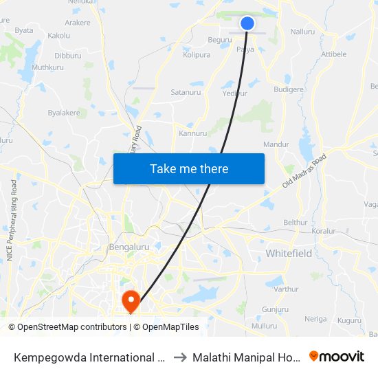 Kempegowda International Airport to Malathi Manipal Hospital map