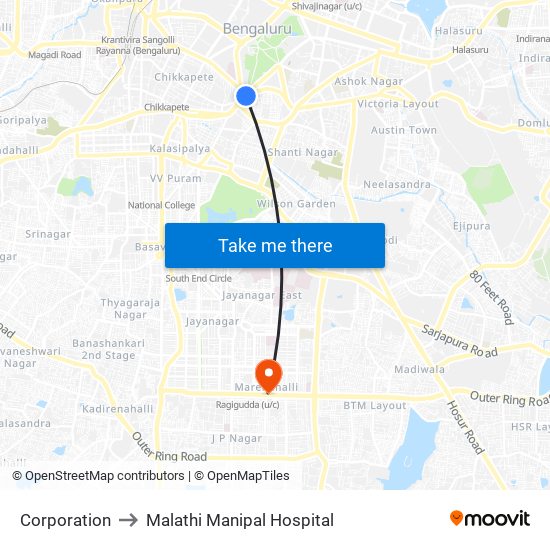 Corporation to Malathi Manipal Hospital map