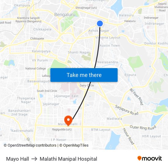 Mayo Hall to Malathi Manipal Hospital map