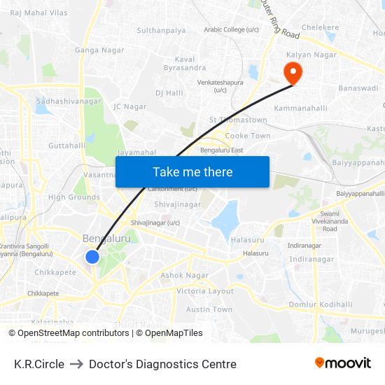 K.R.Circle to Doctor's Diagnostics Centre map