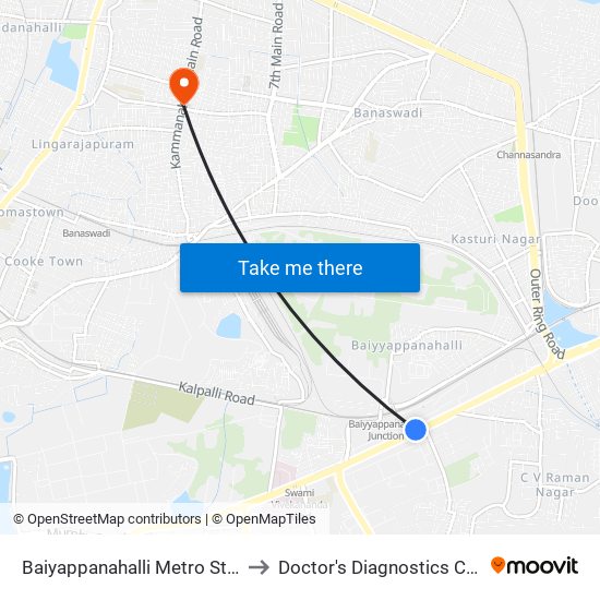 Baiyappanahalli Metro Station to Doctor's Diagnostics Centre map