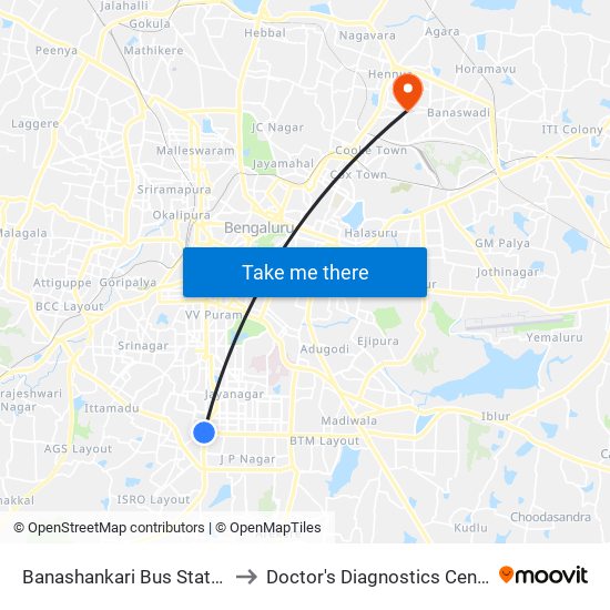 Banashankari Bus Station to Doctor's Diagnostics Centre map