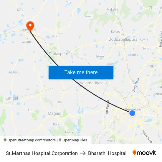 St.Marthas Hospital Corporation to Bharathi Hospital map