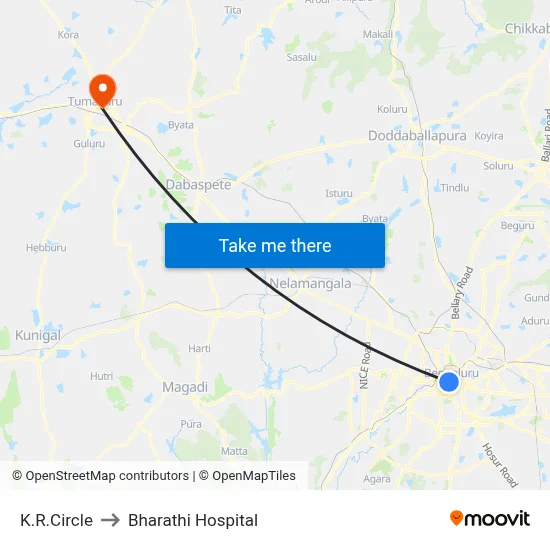K.R.Circle to Bharathi Hospital map