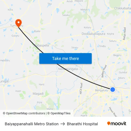 Baiyappanahalli Metro Station to Bharathi Hospital map