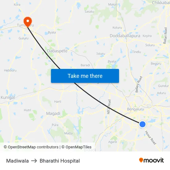 Madiwala to Bharathi Hospital map
