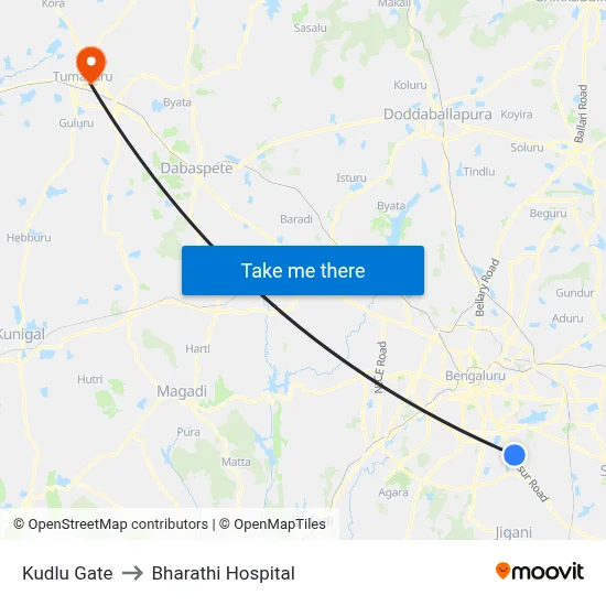 Kudlu Gate to Bharathi Hospital map