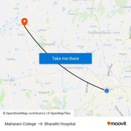 Maharani College to Bharathi Hospital map