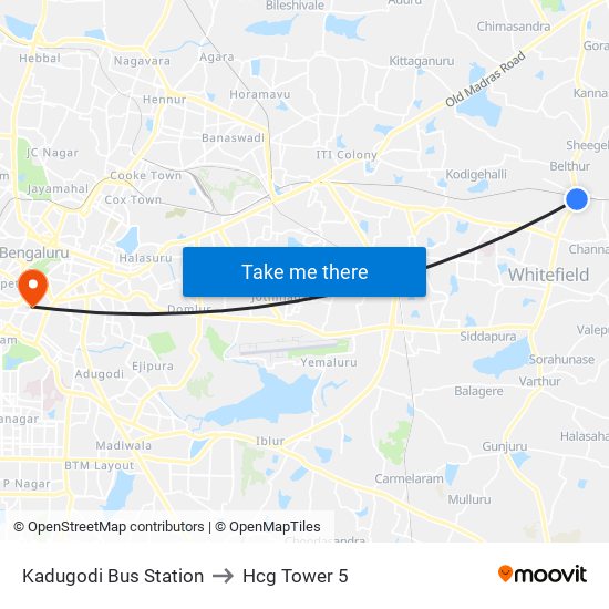 Kadugodi Bus Station to Hcg Tower 5 map