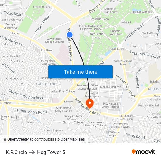 K.R.Circle to Hcg Tower 5 map