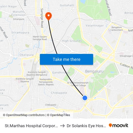 St.Marthas Hospital Corporation to Dr Solankis Eye Hospital map