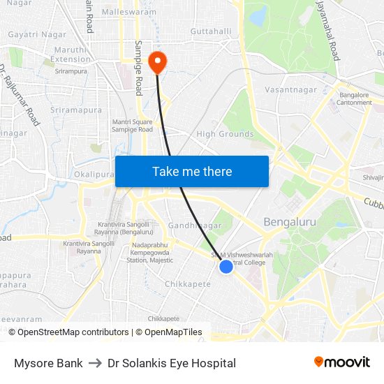 Mysore Bank to Dr Solankis Eye Hospital map