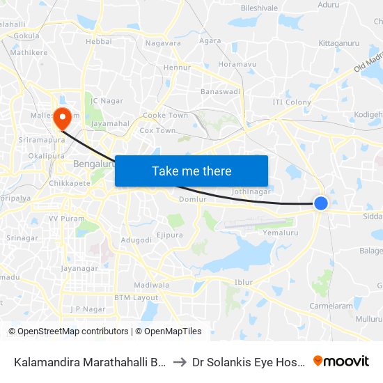 Kalamandira  Marathahalli Bridge to Dr Solankis Eye Hospital map