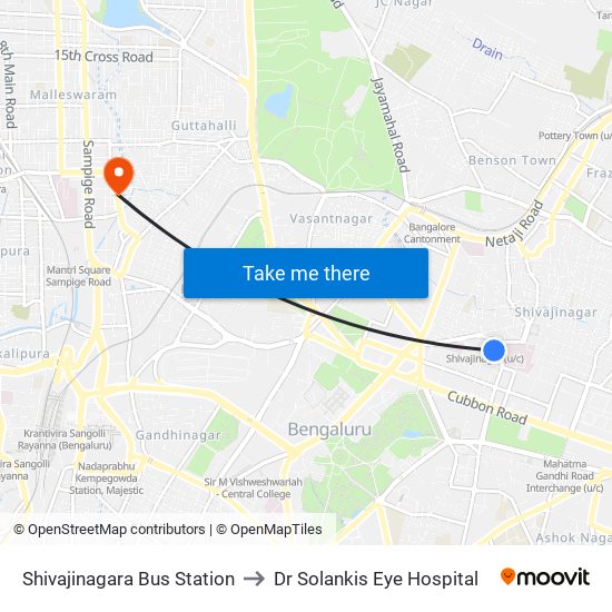 Shivajinagara Bus Station to Dr Solankis Eye Hospital map