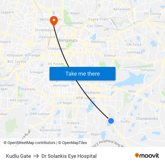 Kudlu Gate to Dr Solankis Eye Hospital map