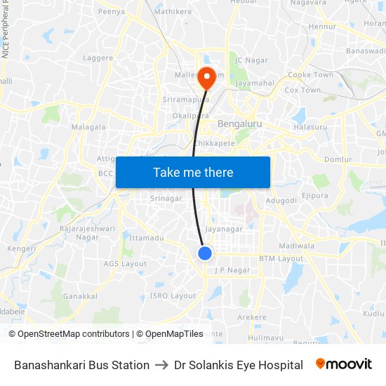 Banashankari Bus Station to Dr Solankis Eye Hospital map