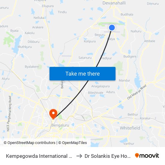 Kempegowda International Airport to Dr Solankis Eye Hospital map