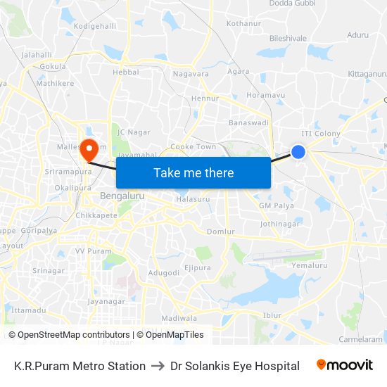 K.R.Puram Metro Station to Dr Solankis Eye Hospital map