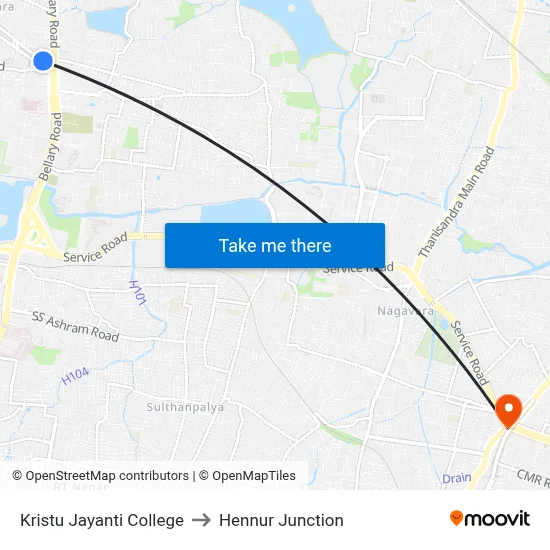 Kristu Jayanti College to Hennur Junction map