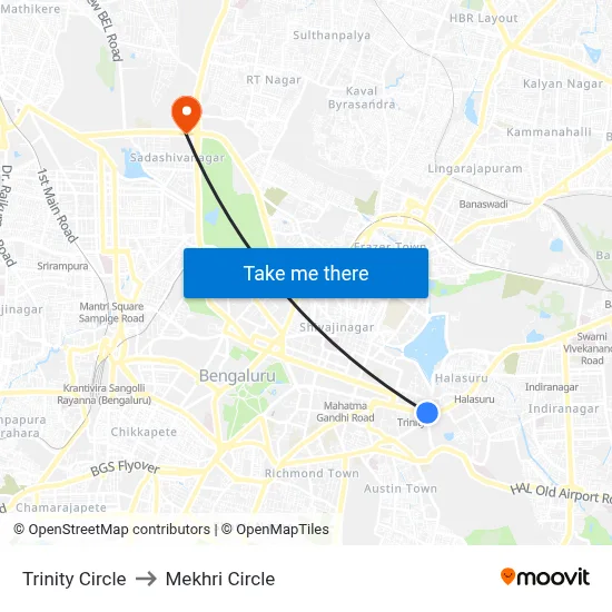 Trinity Circle to Mekhri Circle map