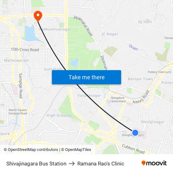 Shivajinagara Bus Station to Ramana Rao's Clinic map