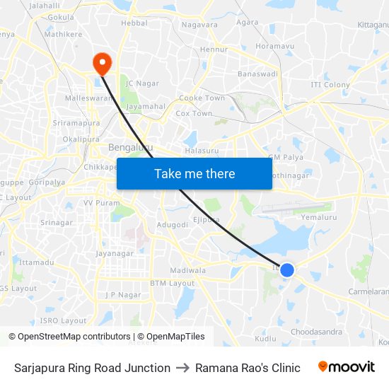 Sarjapura Ring Road Junction to Ramana Rao's Clinic map