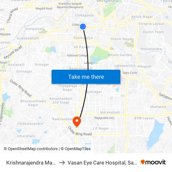 Krishnarajendra Market to Vasan Eye Care Hospital, Sarakki map