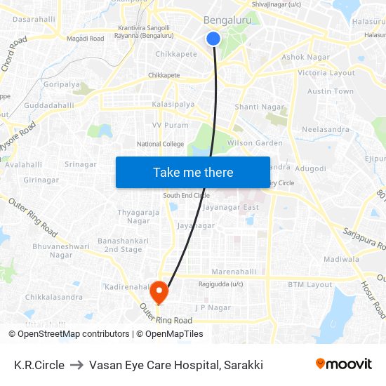 K.R.Circle to Vasan Eye Care Hospital, Sarakki map